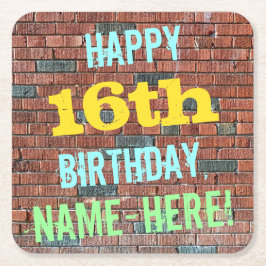 Brick Wall Graffiti geïnspireerd op 16e verjaardag Kartonnen Onderzetters