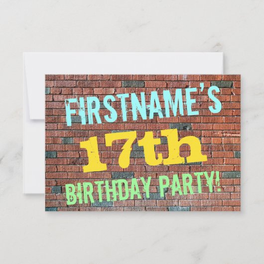 Brick Wall Graffiti geïnspireerd op 17e verjaardag Kaart (Voorkant)