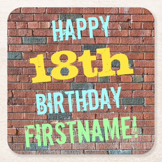 Brick Wall Graffiti geïnspireerd op 18e verjaardag Kartonnen Onderzetters (Voorkant)