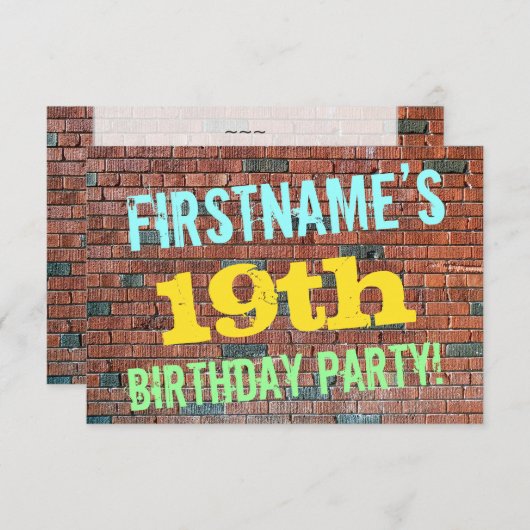 Brick Wall Graffiti geïnspireerd op 19e verjaardag Kaart (Voorkant / Achterkant)