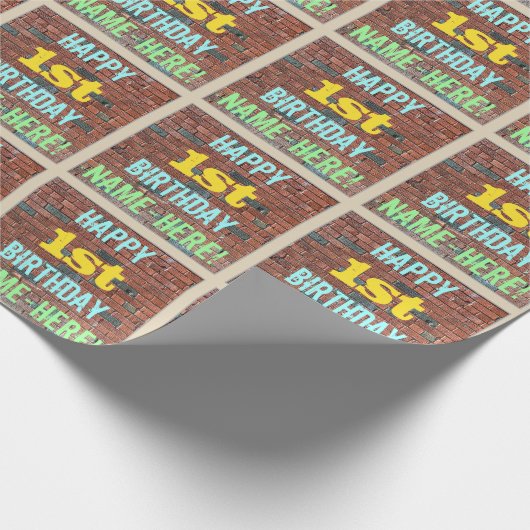 Brick Wall Graffiti geïnspireerd op 1e verjaardag Cadeaupapier (Hoek)