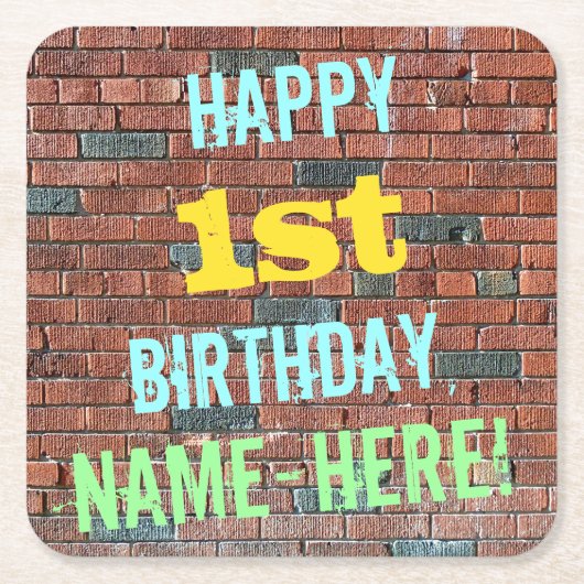 Brick Wall Graffiti geïnspireerd op 1e verjaardag Kartonnen Onderzetters (Voorkant)