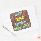 Brick Wall Graffiti geïnspireerd op 1e verjaardag  Vierkante Sticker (Envelop)