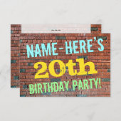 Brick Wall Graffiti geïnspireerd op 20e verjaardag Kaart (Voorkant / Achterkant)