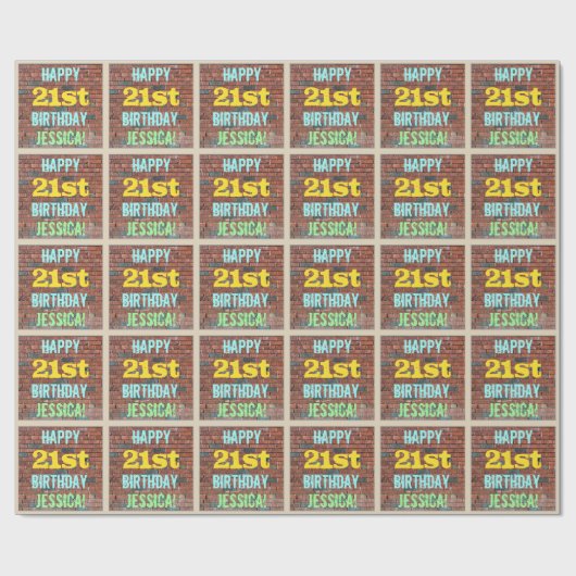 Brick Wall Graffiti geïnspireerd op 21ste verjaard Cadeaupapier (Vlak)