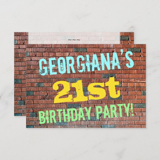 Brick Wall Graffiti geïnspireerd op 21ste verjaard Kaart (Voorkant / Achterkant)