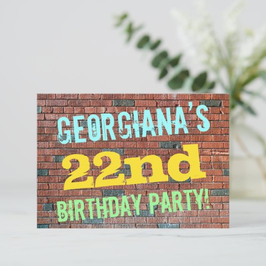 Brick Wall Graffiti geïnspireerd op 22e verjaardag Kaart (Staand voorkant)