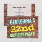 Brick Wall Graffiti geïnspireerd op 22e verjaardag Kaart (Voorkant / Achterkant)