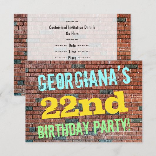 Brick Wall Graffiti geïnspireerd op 22e verjaardag Kaart (Voorkant / Achterkant)