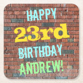 Brick Wall Graffiti geïnspireerd op 23e verjaardag Kartonnen Onderzetters (Voorkant)