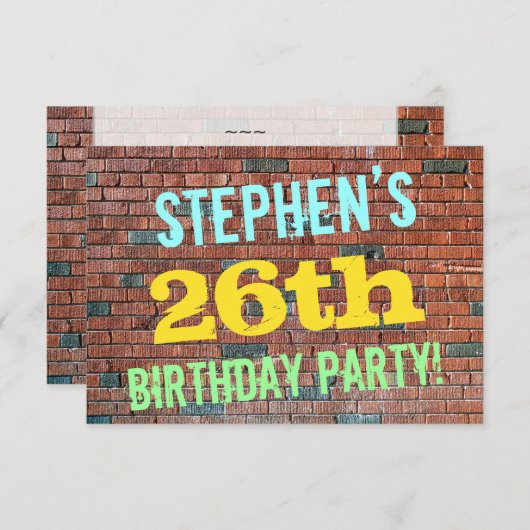 Brick Wall Graffiti geïnspireerd op 26e verjaardag Kaart (Voorkant / Achterkant)
