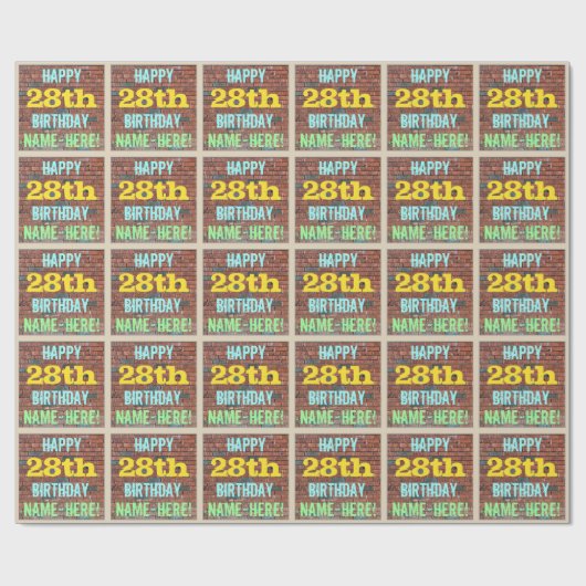 Brick Wall Graffiti geïnspireerd op 28e verjaardag Cadeaupapier (Vlak)