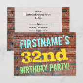 Brick Wall Graffiti geïnspireerd op 32e verjaardag Kaart (Voorkant / Achterkant)