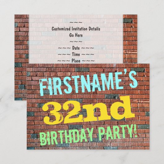 Brick Wall Graffiti geïnspireerd op 32e verjaardag Kaart (Voorkant / Achterkant)