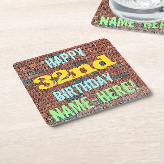 Brick Wall Graffiti geïnspireerd op 32e verjaardag Kartonnen Onderzetters (Schuin)