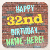 Brick Wall Graffiti geïnspireerd op 32e verjaardag Kartonnen Onderzetters (Voorkant)