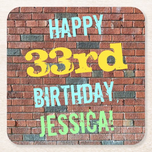 Brick Wall Graffiti geïnspireerd op 33e verjaardag Kartonnen Onderzetters (Voorkant)