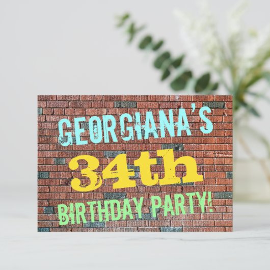 Brick Wall Graffiti geïnspireerd op 34e verjaardag Kaart (Staand voorkant)