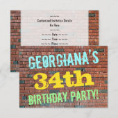 Brick Wall Graffiti geïnspireerd op 34e verjaardag Kaart (Voorkant / Achterkant)