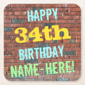 Brick Wall Graffiti geïnspireerd op 34e verjaardag Kartonnen Onderzetters (Voorkant)