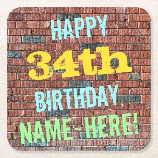 Brick Wall Graffiti geïnspireerd op 34e verjaardag Kartonnen Onderzetters (Voorkant)