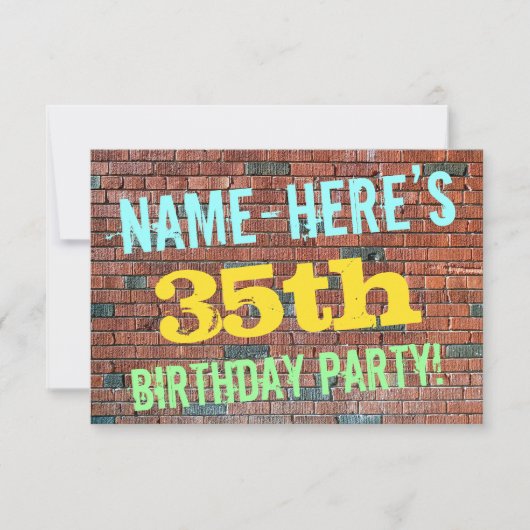 Brick Wall Graffiti geïnspireerd op 35e verjaardag Kaart (Voorkant)