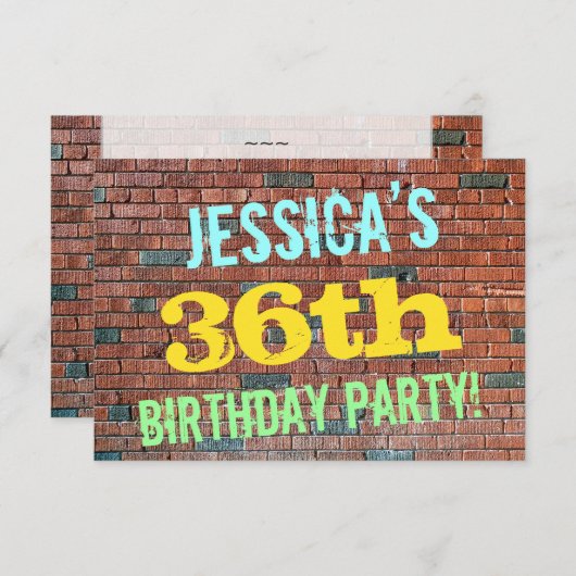 Brick Wall Graffiti geïnspireerd op 36e verjaardag Kaart (Voorkant / Achterkant)