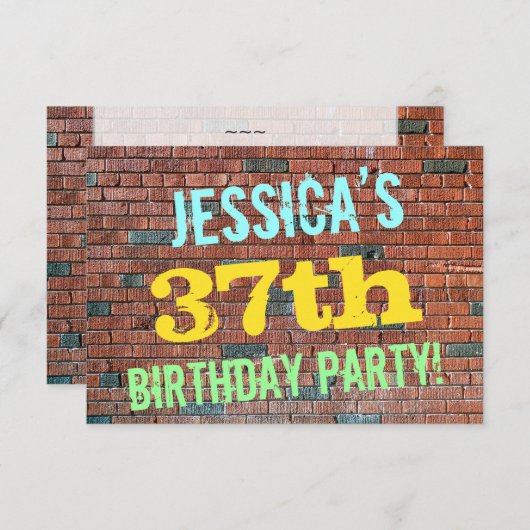 Brick Wall Graffiti geïnspireerd op 37e verjaardag Kaart (Voorkant / Achterkant)