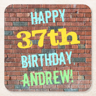 Brick Wall Graffiti geïnspireerd op 37e verjaardag Kartonnen Onderzetters