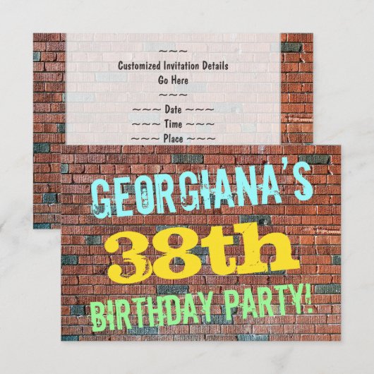 Brick Wall Graffiti geïnspireerd op 38e verjaardag Kaart (Voorkant / Achterkant)