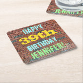 Brick Wall Graffiti geïnspireerd op 39th Birthday  Kartonnen Onderzetters (Schuin)