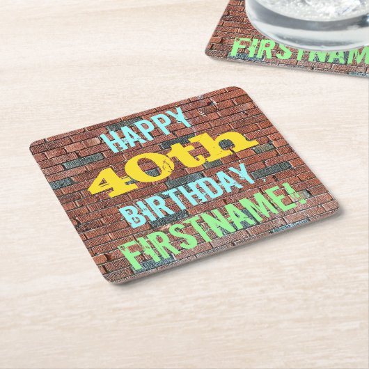 Brick Wall Graffiti geïnspireerd op 40e verjaardag Kartonnen Onderzetters (Schuin)