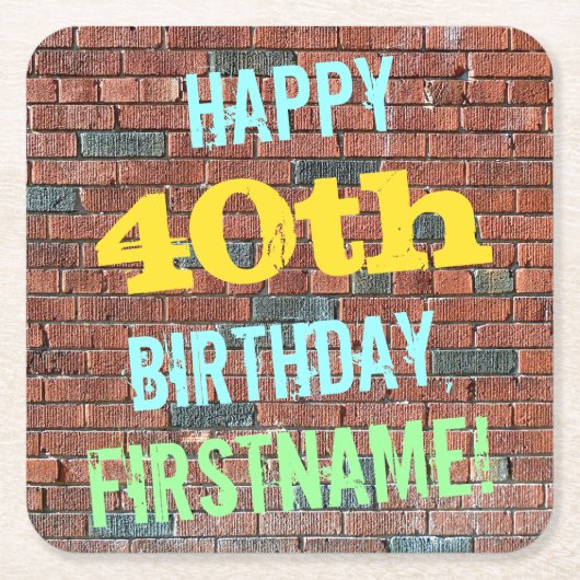 Brick Wall Graffiti geïnspireerd op 40e verjaardag Kartonnen Onderzetters (Voorkant)