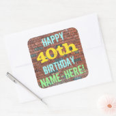 Brick Wall Graffiti geïnspireerd op 40e verjaardag Vierkante Sticker (Envelop)