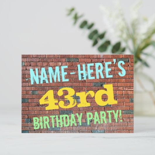 Brick Wall Graffiti geïnspireerd op 43e verjaardag Kaart (Staand voorkant)