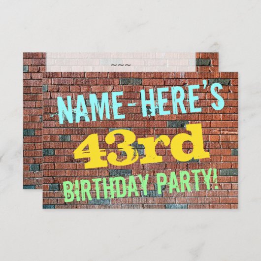 Brick Wall Graffiti geïnspireerd op 43e verjaardag Kaart (Voorkant / Achterkant)