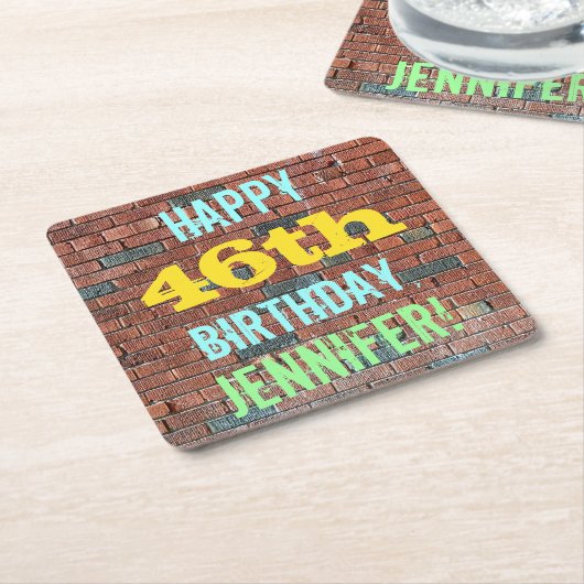 Brick Wall Graffiti geïnspireerd op 46e verjaardag Kartonnen Onderzetters (Schuin)