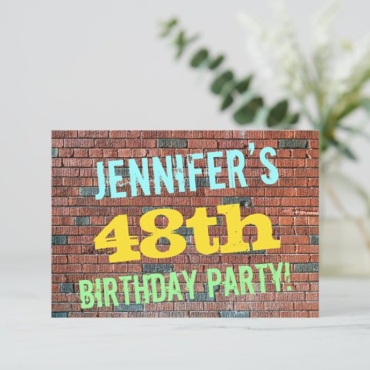 Brick Wall Graffiti geïnspireerd op 48e verjaardag Kaart (Staand voorkant)