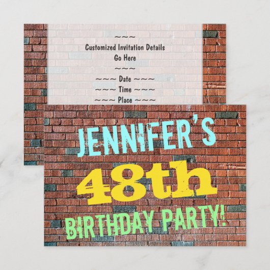 Brick Wall Graffiti geïnspireerd op 48e verjaardag Kaart (Voorkant / Achterkant)