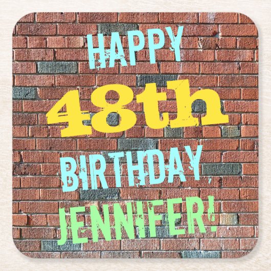 Brick Wall Graffiti geïnspireerd op 48e verjaardag Kartonnen Onderzetters (Voorkant)