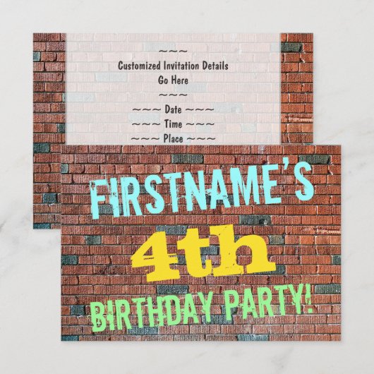 Brick Wall Graffiti geïnspireerd op 4e verjaardag  Kaart (Voorkant / Achterkant)