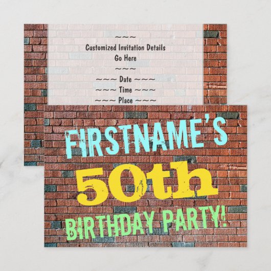 Brick Wall Graffiti geïnspireerd op 50e verjaardag Kaart (Voorkant / Achterkant)