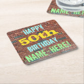 Brick Wall Graffiti geïnspireerd op 50e verjaardag Kartonnen Onderzetters (Schuin)