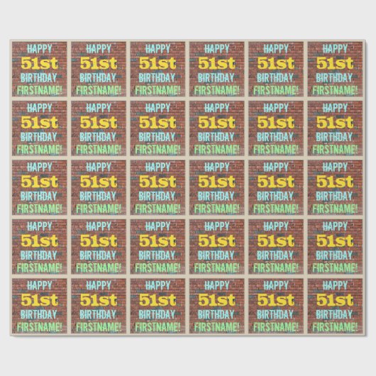 Brick Wall Graffiti geïnspireerd op 51ste verjaard Cadeaupapier (Vlak)