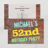 Brick Wall Graffiti geïnspireerd op 52e verjaardag Kaart (Voorkant / Achterkant)