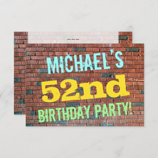 Brick Wall Graffiti geïnspireerd op 52e verjaardag Kaart (Voorkant / Achterkant)