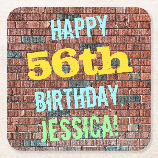 Brick Wall Graffiti geïnspireerd op 56e verjaardag Kartonnen Onderzetters (Voorkant)