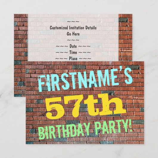 Brick Wall Graffiti geïnspireerd op 57e verjaardag Kaart (Voorkant / Achterkant)