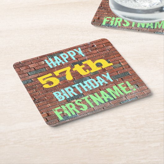 Brick Wall Graffiti geïnspireerd op 57e verjaardag Kartonnen Onderzetters (Schuin)