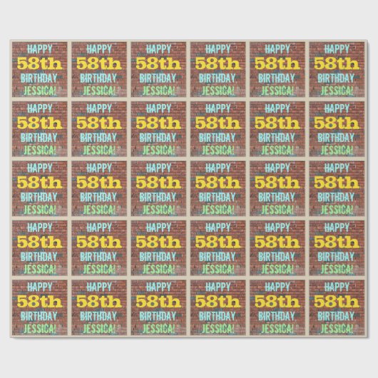 Brick Wall Graffiti geïnspireerd op 58e verjaardag Cadeaupapier (Vlak)